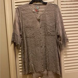 Beautifully embroidered and eyelet Johnny Was top, size S, 100% Cupra Rayon